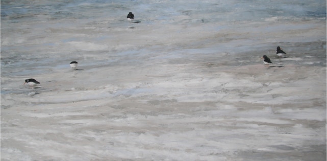 Scholeksters olieverf op paneel 100 x 200 cm